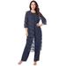 Plus Size Women's Three-Piece Lace Duster & Pant Suit by Roaman's in Navy (Size 34 W)