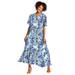 Plus Size Women's Short-Sleeve Crinkle Dress by Woman Within in French Blue Floral Animal (Size 1X)