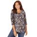 Plus Size Women's Suprema® 3/4 Sleeve V-Neck Tee by Catherines in Navy Ikat Medallion (Size 6X)