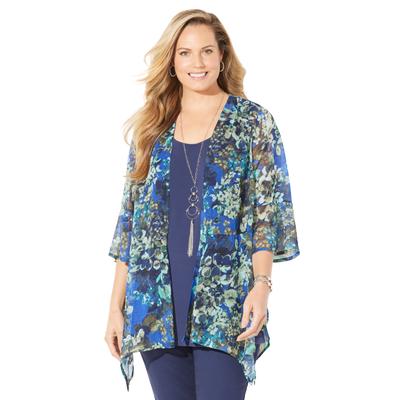 Plus Size Women's Seasonless Cascade Kimono by Catherines in Navy Floral Print (Size 3X)