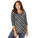 Plus Size Women's Suprema® 3/4 Sleeve V-Neck Tee by Catherines in Black Plaid (Size 3X)