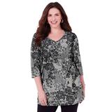 Plus Size Women's Easy Fit 3/4 Sleeve V-Neck Tee by Catherines in Ivory Floral Lace (Size 6X)