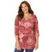 Plus Size Women's Seasonless Swing Tunic by Catherines in Classic Red Medallion (Size 4X)