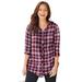 Plus Size Women's Effortless Pintuck Plaid Tunic by Catherines in Rich Burgundy Plaid (Size 3X)
