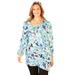 Plus Size Women's Art-To-Wear Blouse by Catherines in Aqua Blue Floral (Size 2X)