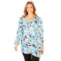 Plus Size Women's Art-To-Wear Blouse by Catherines in Aqua Blue Floral (Size 0X)