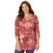 Plus Size Women's Seasonless Swing Tunic by Catherines in Classic Red Medallion (Size 1X)