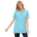 Plus Size Women's Perfect Short-Sleeve Shirred V-Neck Tunic by Woman Within in Seamist Blue (Size S)