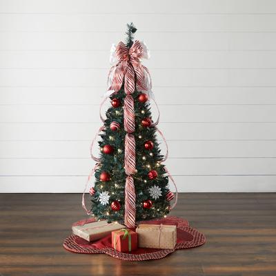 Fully Decorated Pre-Lit 4' Pop-Up Christmas Tree by BrylaneHome in Red White