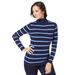 Plus Size Women's Ribbed Cotton Turtleneck Sweater by Jessica London in Navy Rib Stripe (Size 38/40) Sweater 100% Cotton