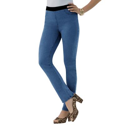 Plus Size Women's Invisible Stretch® All Day Straight-Leg Jean by Denim 24/7 by Roamans in Medium Stonewash Sanded (Size 30 T)