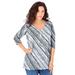 Plus Size Women's Long-Sleeve V-Neck Ultimate Tee by Roaman's in Grey Bias Stripe (Size 18/20) Shirt