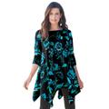 Plus Size Women's Handkerchief Hem Ultimate Tunic by Roaman's in Teal Wildflower Shadow (Size 3X) Long Shirt