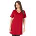 Plus Size Women's Short-Sleeve V-Neck Ultimate Tunic by Roaman's in Classic Red (Size 1X) Long T-Shirt Tee