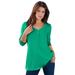 Plus Size Women's Long-Sleeve Henley Ultimate Tee with Sweetheart Neck by Roaman's in Tropical Emerald (Size L) 100% Cotton Shirt