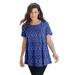 Plus Size Women's Swing Ultimate Tee with Keyhole Back by Roaman's in Blue Painted Medallion (Size S) Short Sleeve T-Shirt