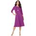 Plus Size Women's Ultrasmooth® Fabric Boatneck Swing Dress by Roaman's in Purple Magenta (Size 14/16)