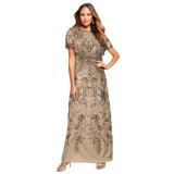 Plus Size Women's Glam Maxi Dress by Roaman's in Sparkling Champagne (Size 14 W) Beaded Formal Evening Capelet Gown