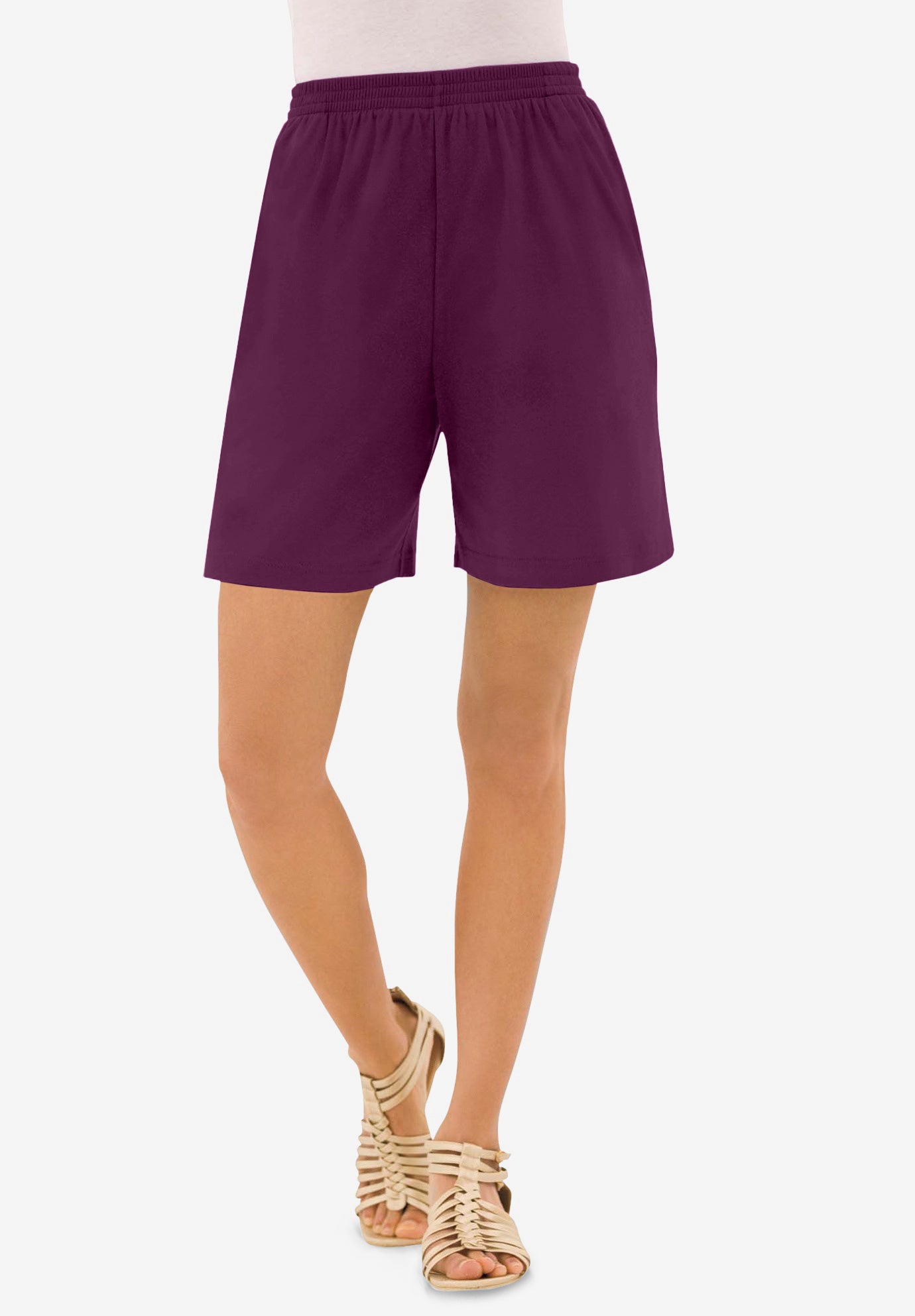 Plus Size Women's Plus Size Soft Knit Pull-On Short by Roaman's in Dark Berry (Size 5X)