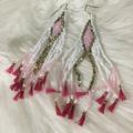 Anthropologie Jewelry | Anthropologie Pink White Beaded Tassel Earrings | Color: Pink/White | Size: Os