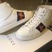 Gucci Shoes | Gucci Bee Ace High Top Sneakers White Leather Mens | Color: White | Size: 9.5