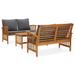 vidaXL 3 Piece Patio Lounge Set with Cushions Solid Acacia Wood - Brown