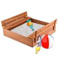 BillyOh Wooden Sand Pit Square Seated Children Play Sandpit with Lid Cover Folding Chair Bench Seat Outdoor Kids Sandbox for Backyard Garden Decking