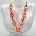 Kate Spade Jewelry | Kate Spade Chunky Gold Rolo Link Statement Necklace With Pink Enameling | Color: Gold/Pink | Size: 16" With 3" Extender Chain