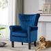 Accent Chair - Rosdorf Park Velvet Accent Chair Upholstered Tufted Wingback w/ Nailhead Around For Room Velvet in Blue | Wayfair