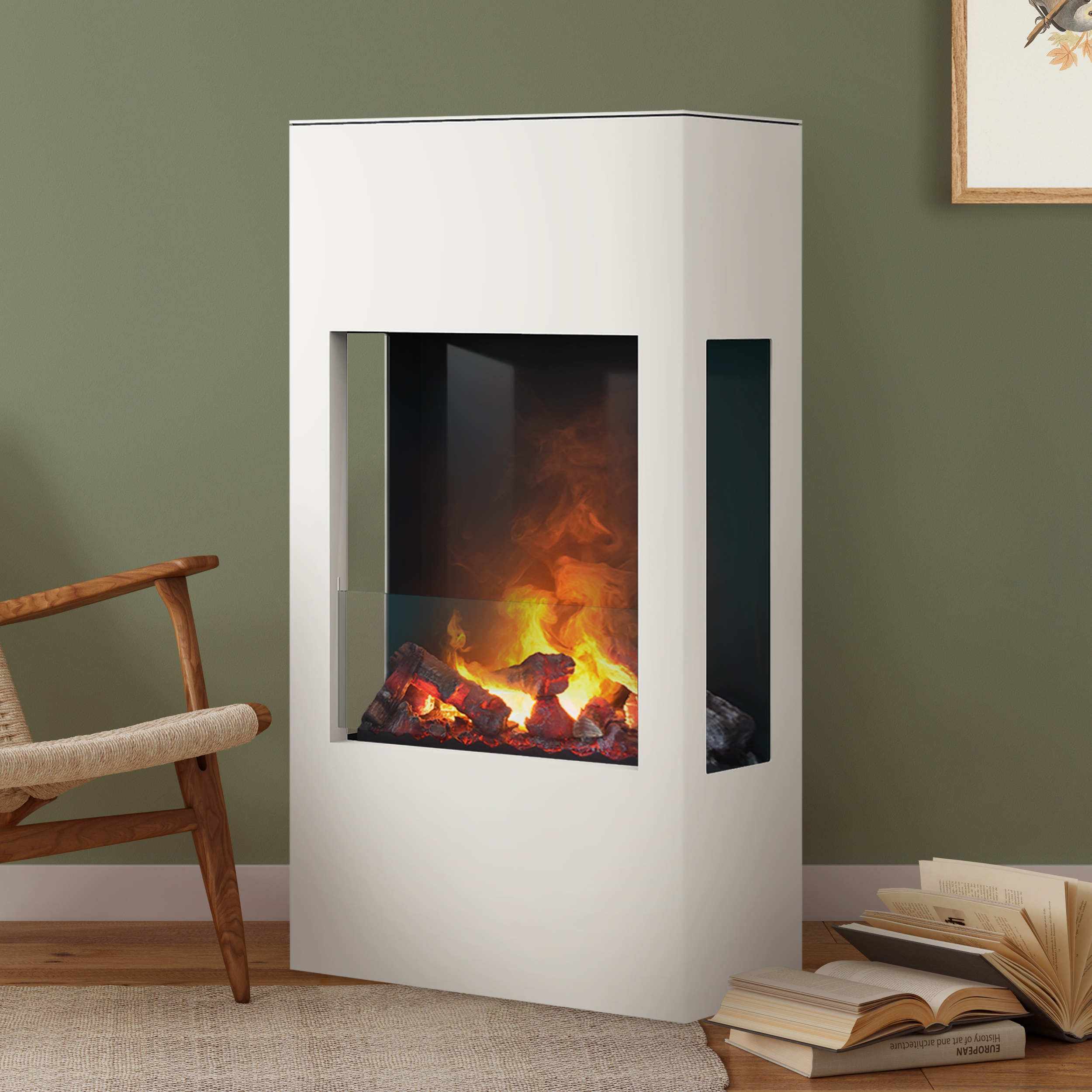 muenkel design prism 620 [Elektrokamin Opti-myst, 3-seitige Sicht]: Weiß (warm)