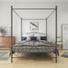 Queen Metal Canopy Bed Frame with Vintage Style Headboard & Footboard