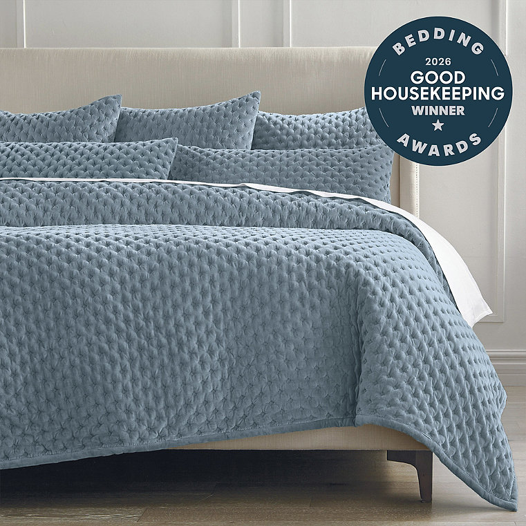 Rumi Velvet Quilted Bedding - Light Juniper, Light Juniper Sham, Standard Light Juniper Sham - Frontgate