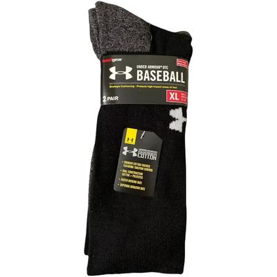Under Armour Underwear & Socks | Under Armour Otc Heat Gear Baseball Socks Size 13-16 Black Gray 2 Pair New Mens | Color: Black/Gray | Size: Fits Shoe Size 13-15
