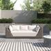 Joss & Main Cian 96.5" Wide Outdoor Patio Sofa Wicker/Rattan/Olefin Fabric Included in Gray/Pink/White | 31.5 H x 96.5 W x 36.25 D in | Wayfair