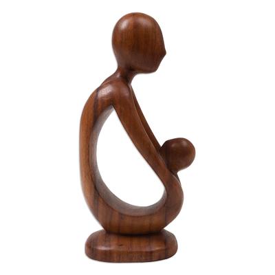 Father's Love,'Father and Child Suar Wood Statuette from Bali'