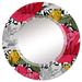 East Urban Home Red & Yellow Tropical Flowers On Black & White - Patterned Wall Mirror Round Metal | 32 H x 32 W x 0.24 D in | Wayfair