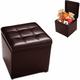 GOPLUS Tabouret Pouf avec Boîte de Rangement en Bois&Cuir PU,40x40x40CM,Charge 150KG,Banc à