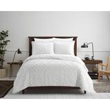 NY&C Home Cody 3 Piece Clip Jacquard Cotton Shell With Textured Geometric Pattern Quilt Set