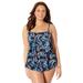 Plus Size Women's Longer Length Tiered Tankini Top by Swimsuits For All in Tie Dye Palm (Size 8)