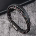Bracelet en cuir véritable tressé noir pour homme Style Simple classique Double couche cadeau