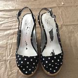 Jessica Simpson Shoes | Jessica Simpson Wedge Black White Polka Dot Open Toe Sandals Size 7 | Color: Black/White | Size: 7