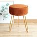 Everly Quinn Mid Century Modern Velvet Upholstered Pleated Round Footrest Stool Ottoman w/ Metal Legs | 18.5 H x 13.4 W x 13.4 D in | Wayfair