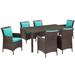 Conduit 7 Piece Outdoor Patio Wicker Rattan Dining Set by Modway Wood in Brown | 88.5 W in | Wayfair EEI-4032-BRN-TRQ-SET