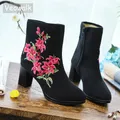 Veowalk – bottines courtes brodées en coton pour femme chaussures à talons compensés style Floral