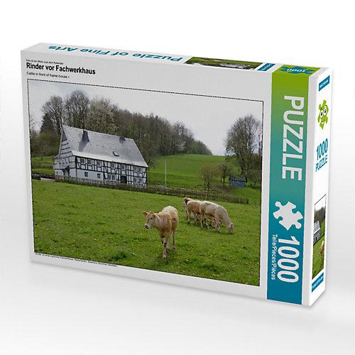 Puzzle CALVENDO Puzzle Rinder vor Fachwerkhaus - 1000 Teile Foto-Puzzle glückliche Stunden Kinder