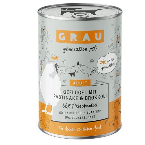 Sparpaket GRAU Hundefutter 12 x 400 g - Geflügel mit Pastinake & Brokkoli