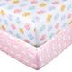 Crib Sheet Set UOMNY 100% Natural Cotton Baby Sheet Set for Standard Crib and Toddler mattresses Nursery Bedding Sheet for Boys and Girls 2 Pack(Pink owl Pattern/White owl Pattern)
