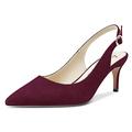 Aachcol Women Slingback Pumps Court Shoe Stiletto Mid Heel Pointed Toe Ankle Strap Wedding Office Party Dress Shoes Sandals 6 CM Burgundy Wine Red Suede 8 UK