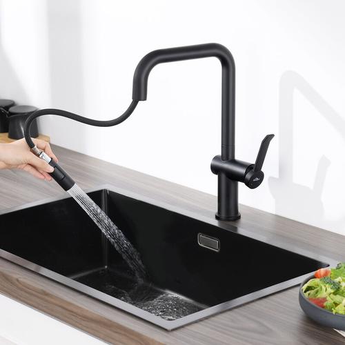 Schwarz Hochdruck Küchenarmatur Ausziehbar Edelstahl Wasserhahn Küche Armatur Ausziehbar mit 2