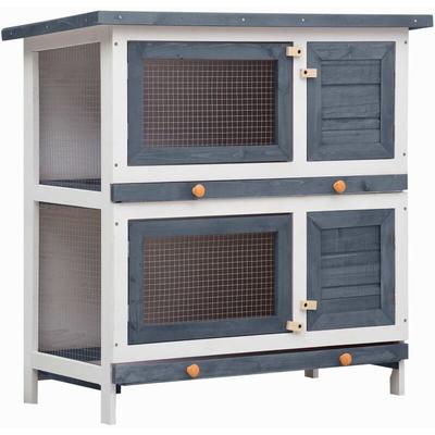 Kaninchenstall 4 Türen Grau Holz - Vidaxl
